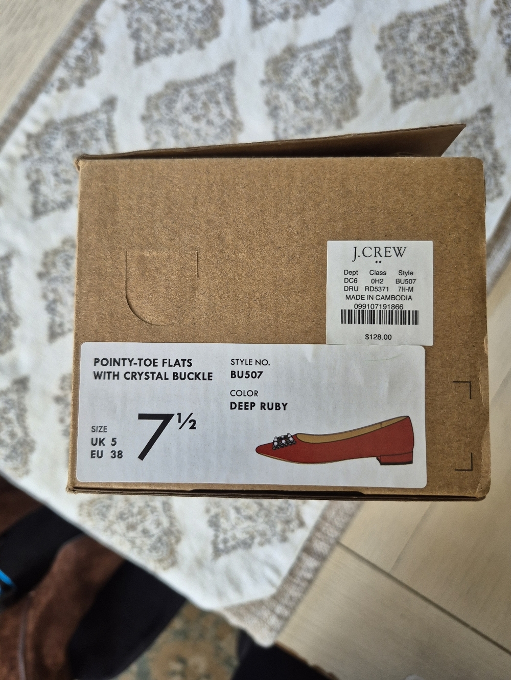 J. Crew Red Satin Pointed Toe Flats Size 7.5 NWT - Picture 7 of 7